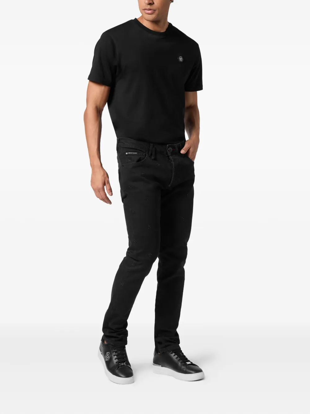 Philipp Plein Jeans met stras ene monogram - Zwart