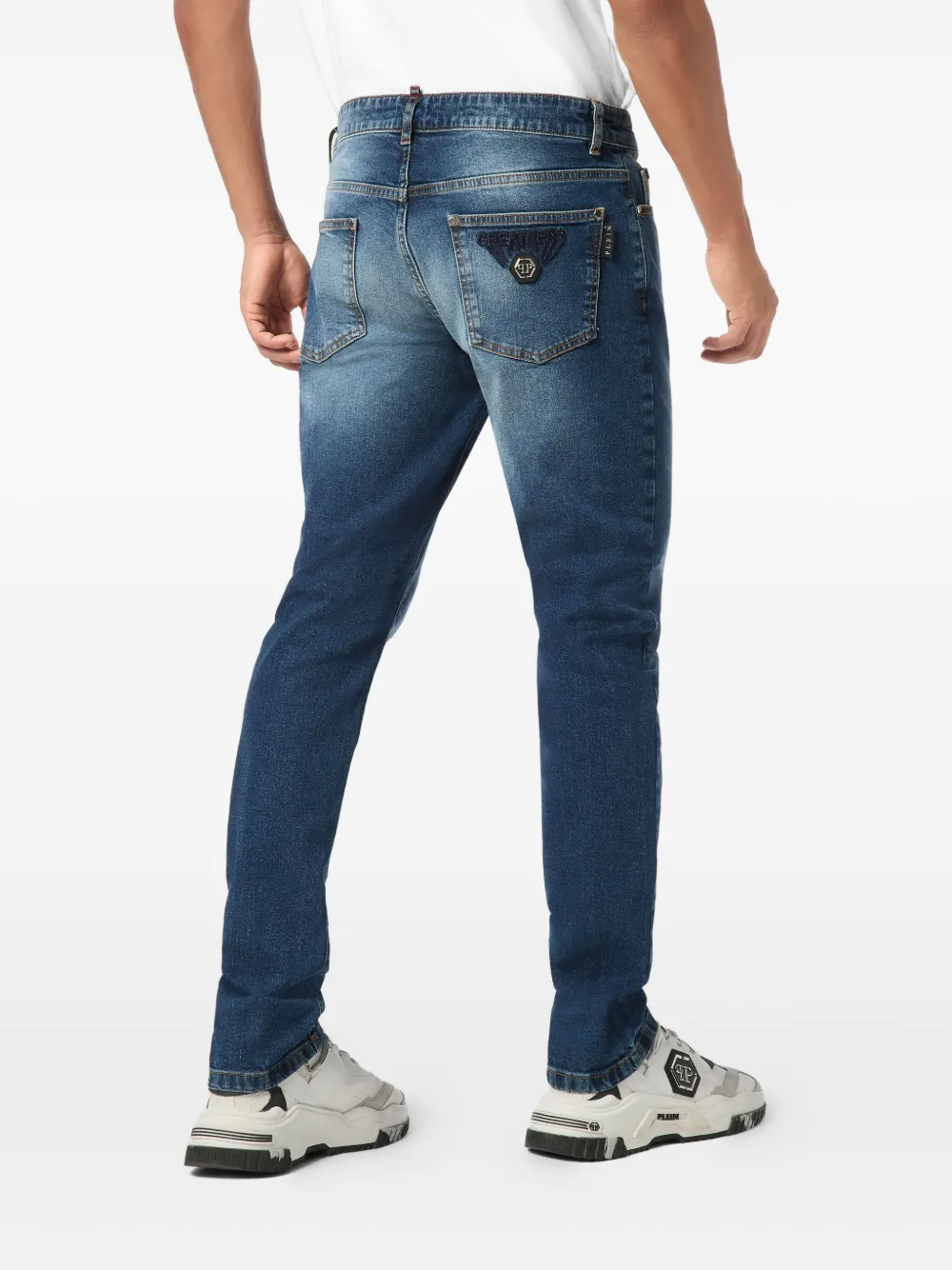 Philipp Plein Embroidered-patch Jeans In Blue