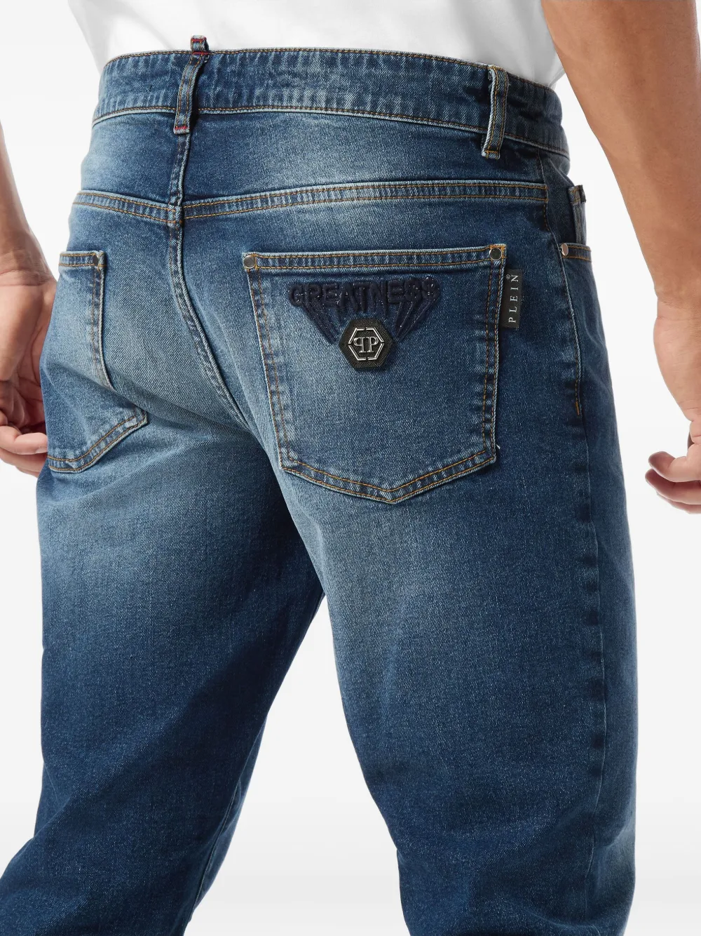 Philipp Plein Embroidered-patch Jeans In Blue