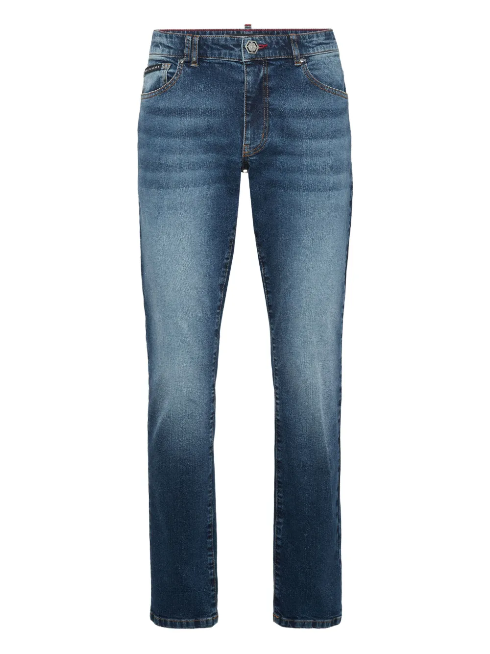 Philipp Plein Embroidered-patch Jeans In Blue