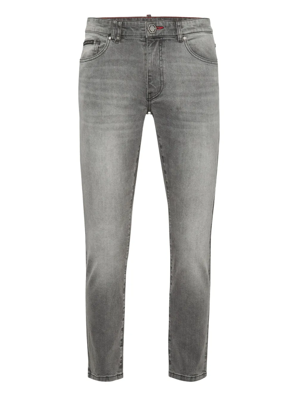Philipp Plein Greatness Embroidered-logo Jeans In Gray