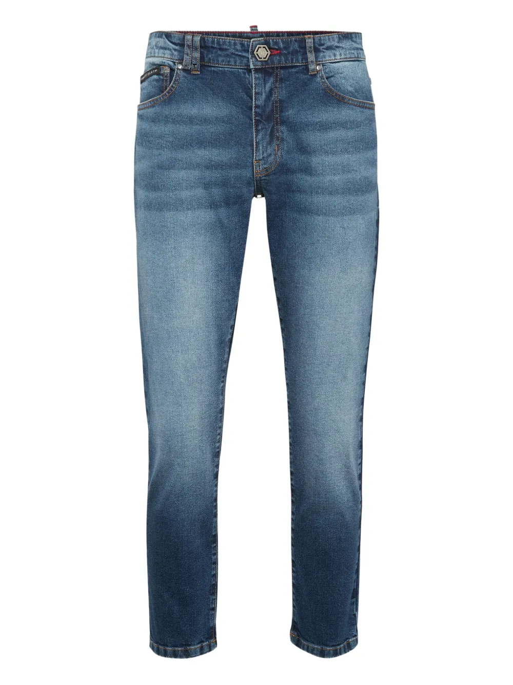 Philipp Plein Greatness Embroidered Logo Jeans In Blue