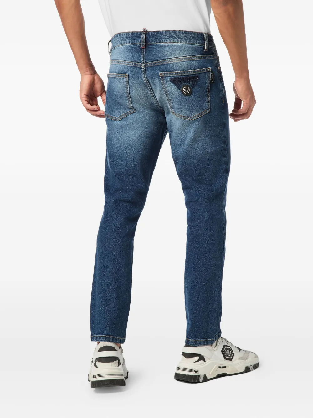 Philipp Plein Greatness Embroidered Logo Jeans In Blue