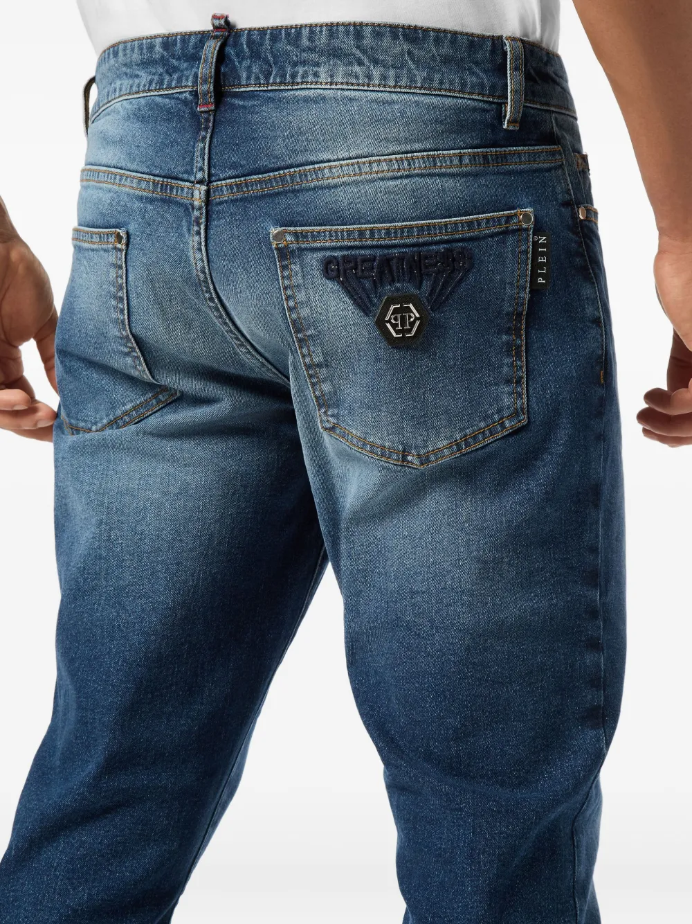 Philipp Plein Greatness Embroidered Logo Jeans In Blue