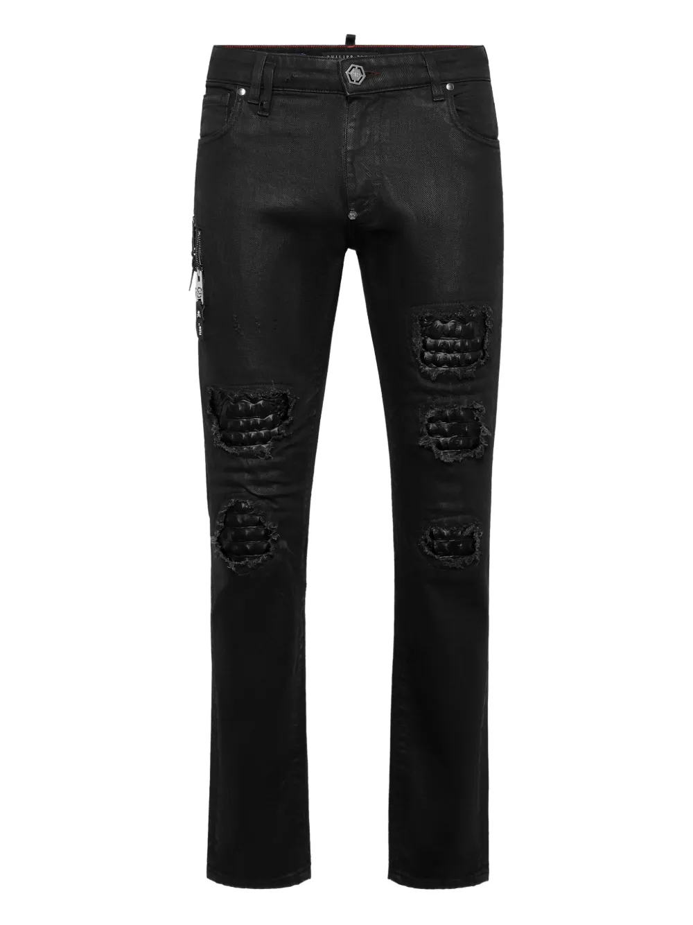 Philipp Plein Distressed Slim-fit Jeans In Black