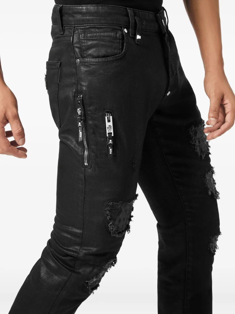 Philipp Plein Distressed Slim-fit Jeans In Black