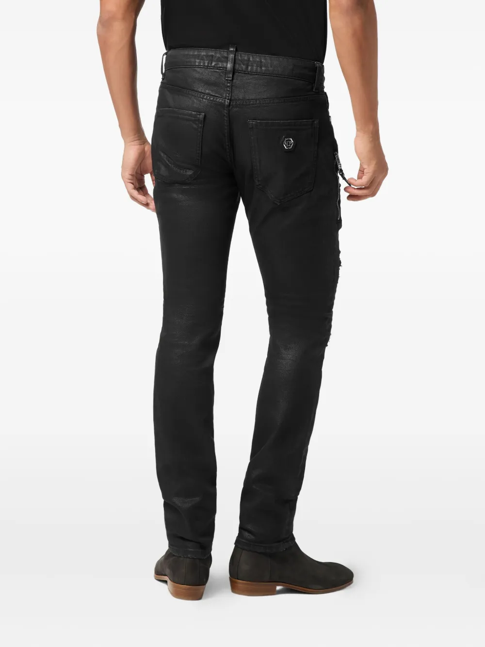 Philipp Plein Distressed Slim-fit Jeans In Black