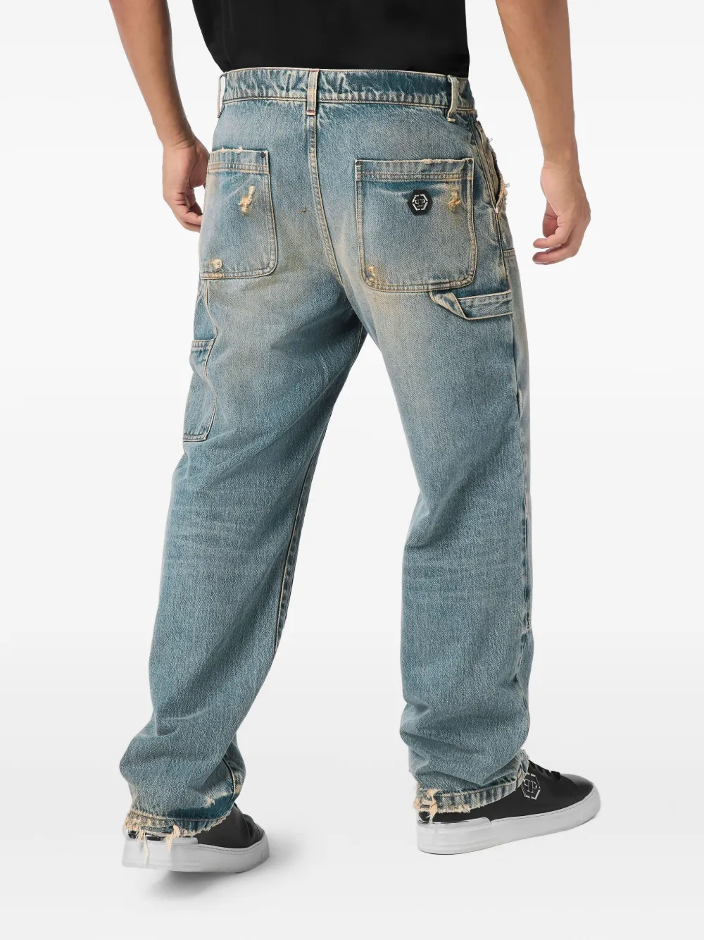 Philipp Plein Gerafelde jeans met dubbele zak Blauw