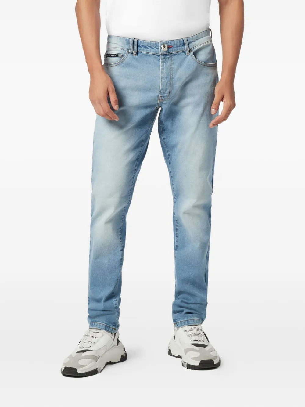 Philipp Plein Logo-plaque Straight-cut Jeans In Blue