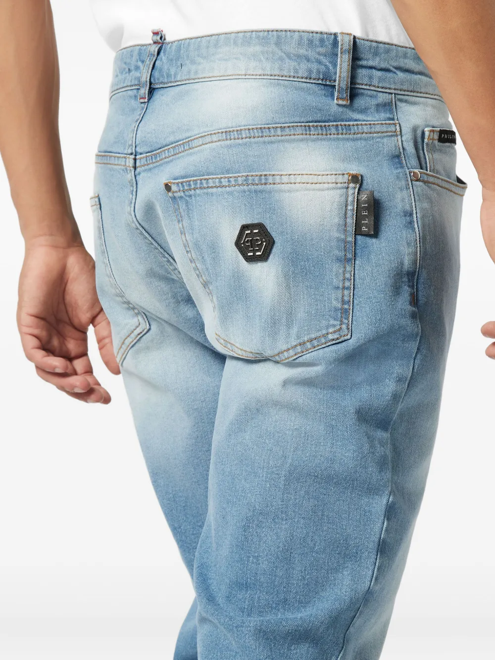 Philipp Plein Logo-plaque Straight-cut Jeans In Blue