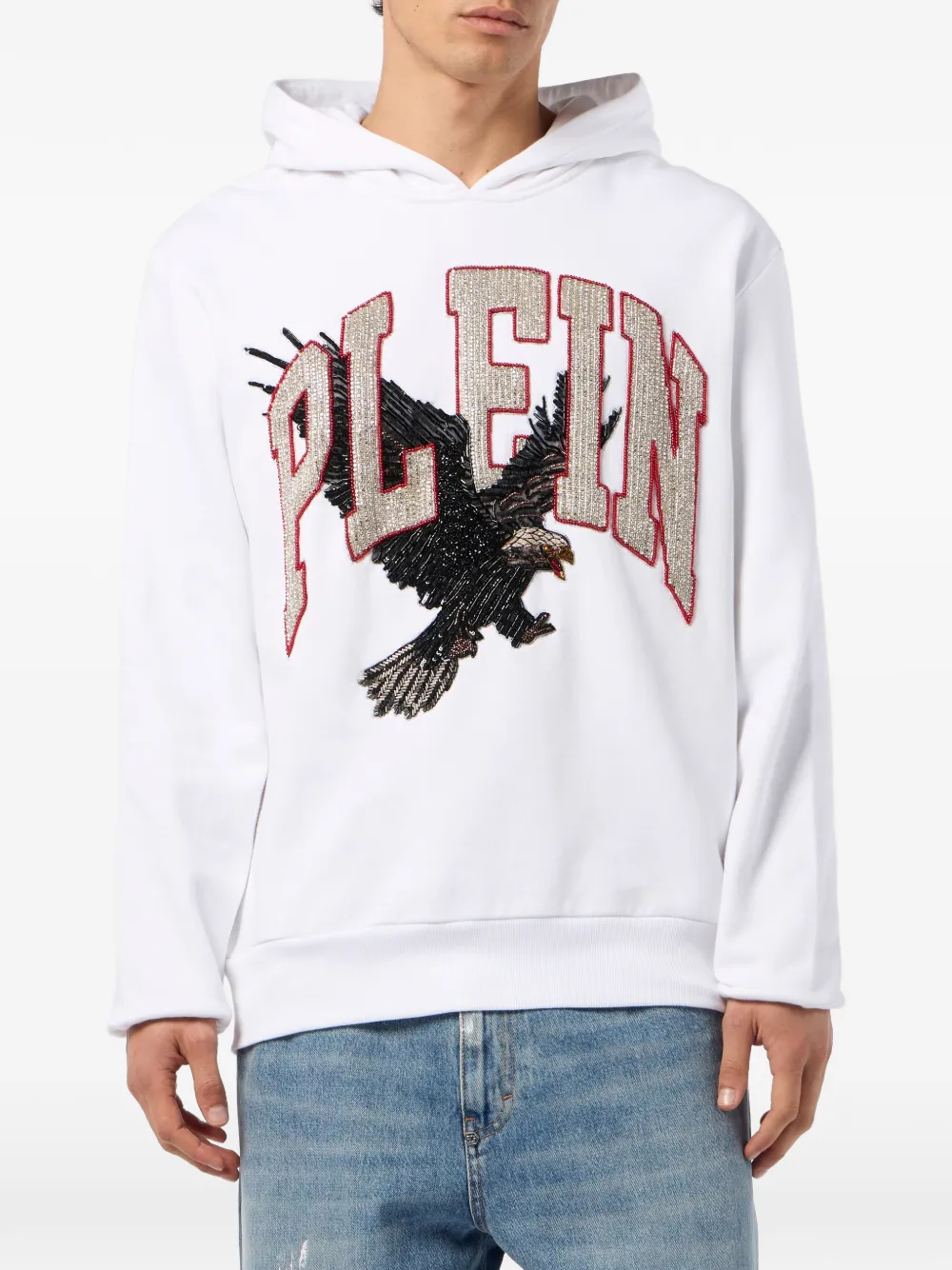 Philipp Plein Eagle sweater met capuchon Wit