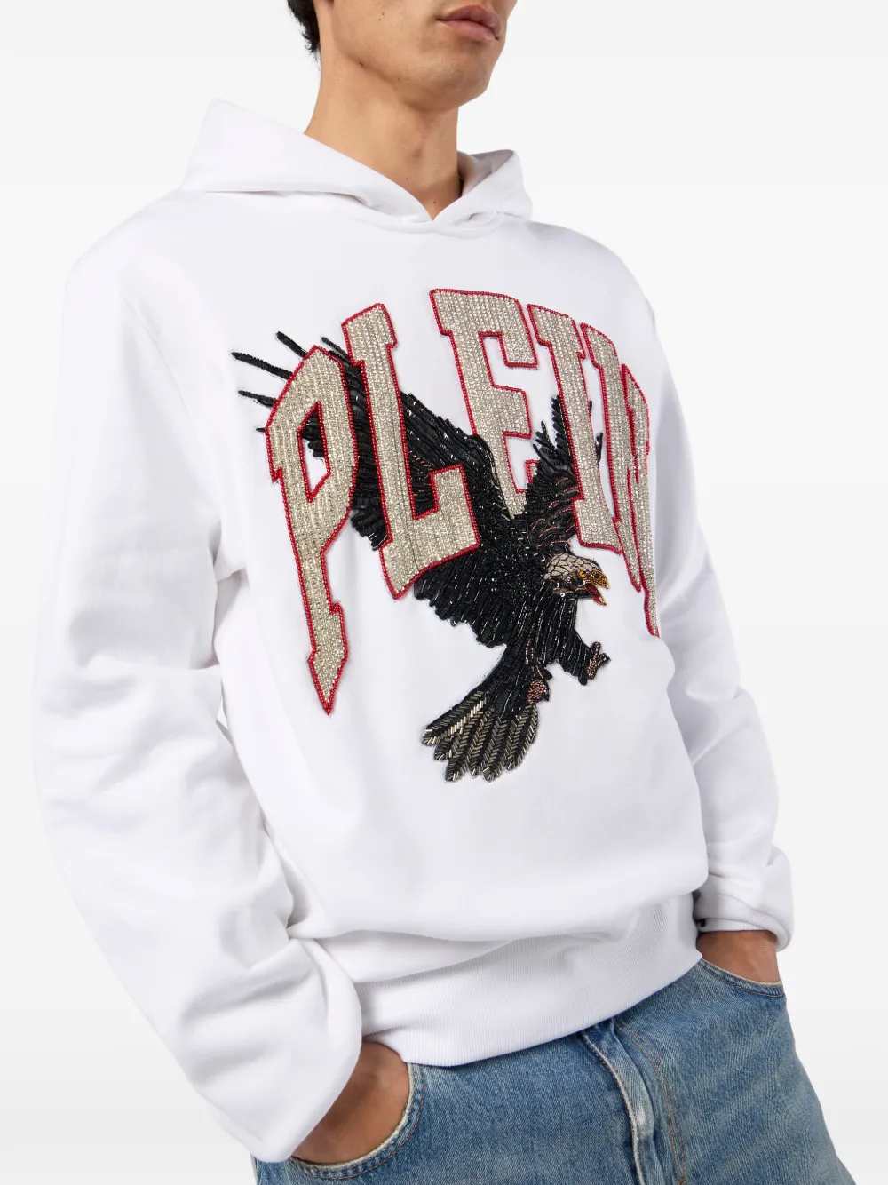 Philipp Plein Eagle sweater met capuchon Wit