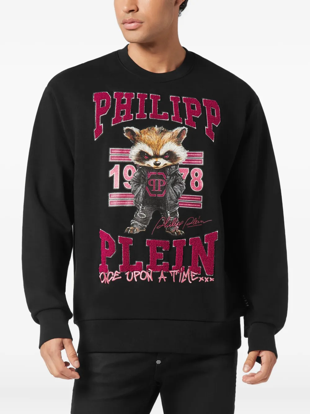 Philipp Plein Katoenen sweater verfraaid met wasbeer - Zwart