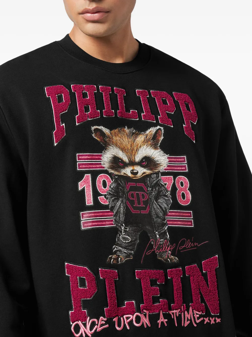 Philipp Plein Katoenen sweater verfraaid met wasbeer Zwart