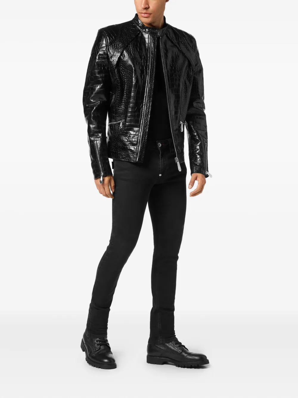 Philipp Plein crocodile-embossed biker jacket | Biker Jackets | Image 2