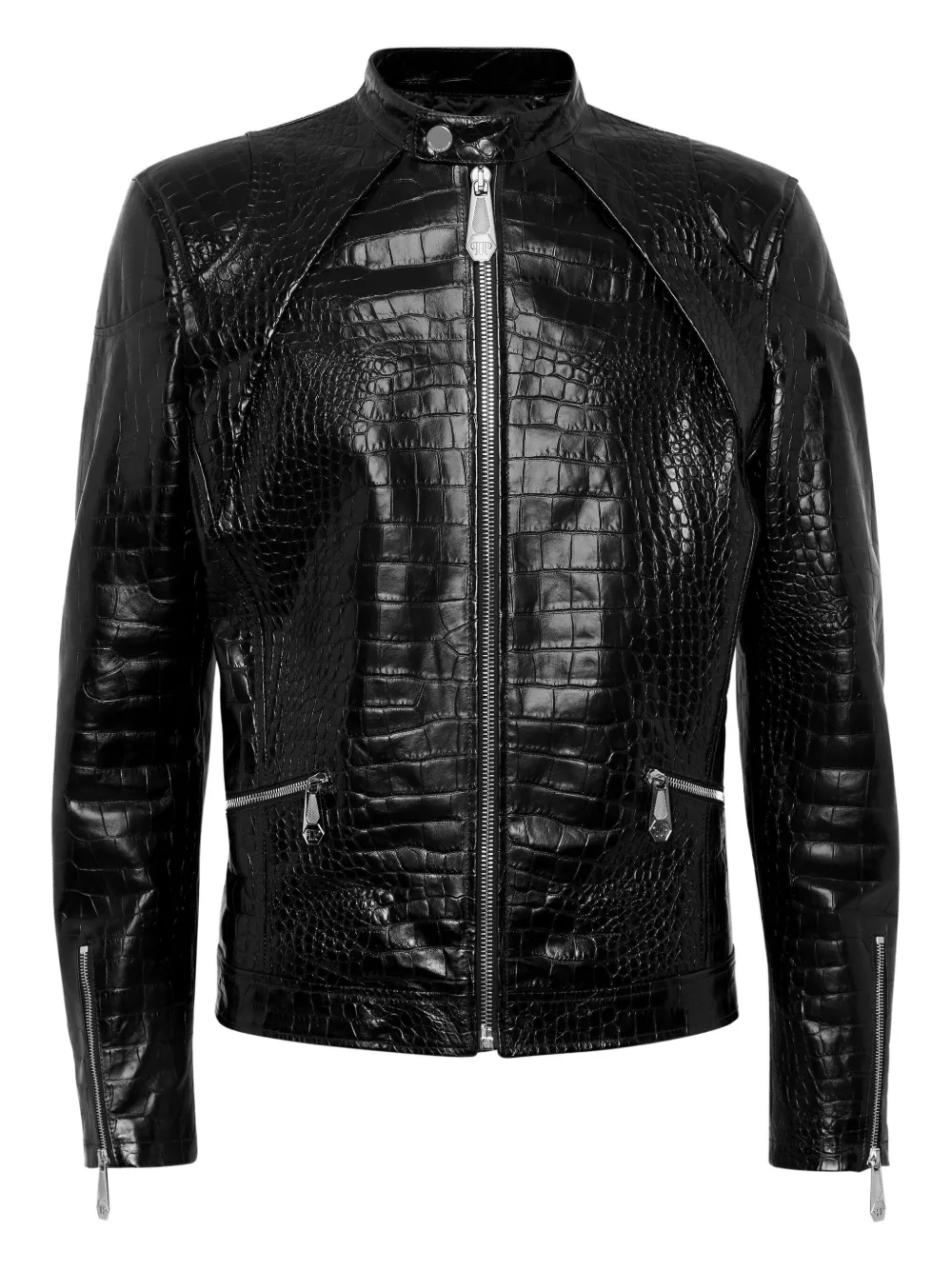 Philipp Plein crocodile-embossed biker jacket | Black | Image 1