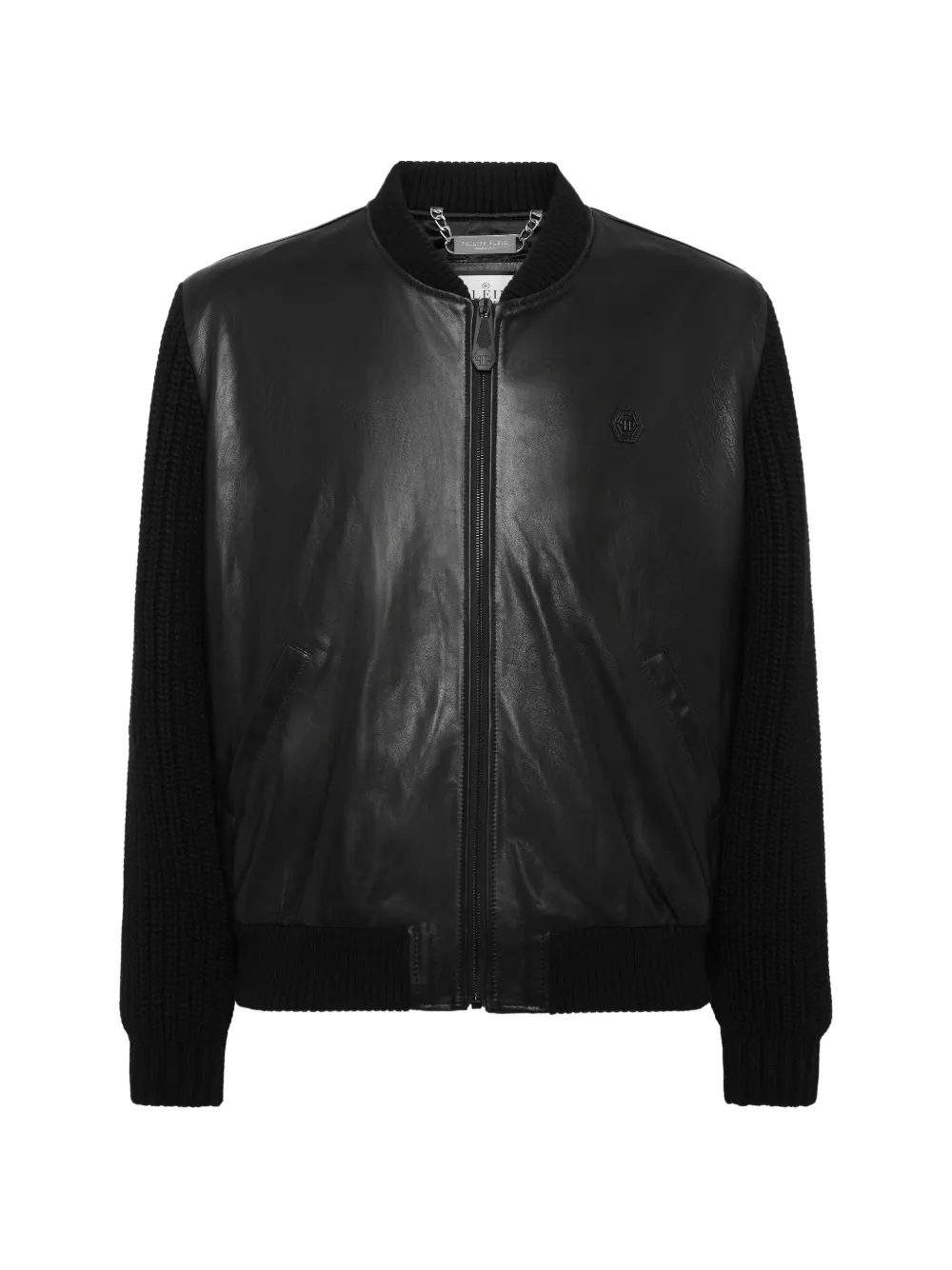 Philipp Plein Giacca in pelle con maniche in maglia - Nero