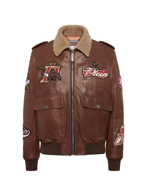 Philipp Plein embroidered leather jacket