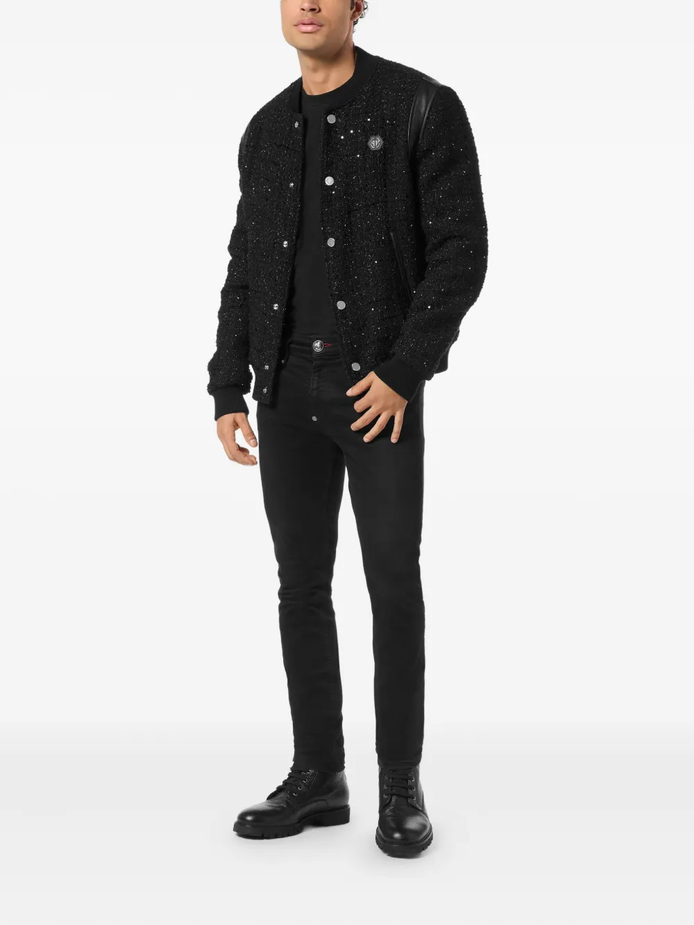 Philipp Plein sequin-embellished leather-trimmed bomber jacket | Bomber Jackets | Image 2