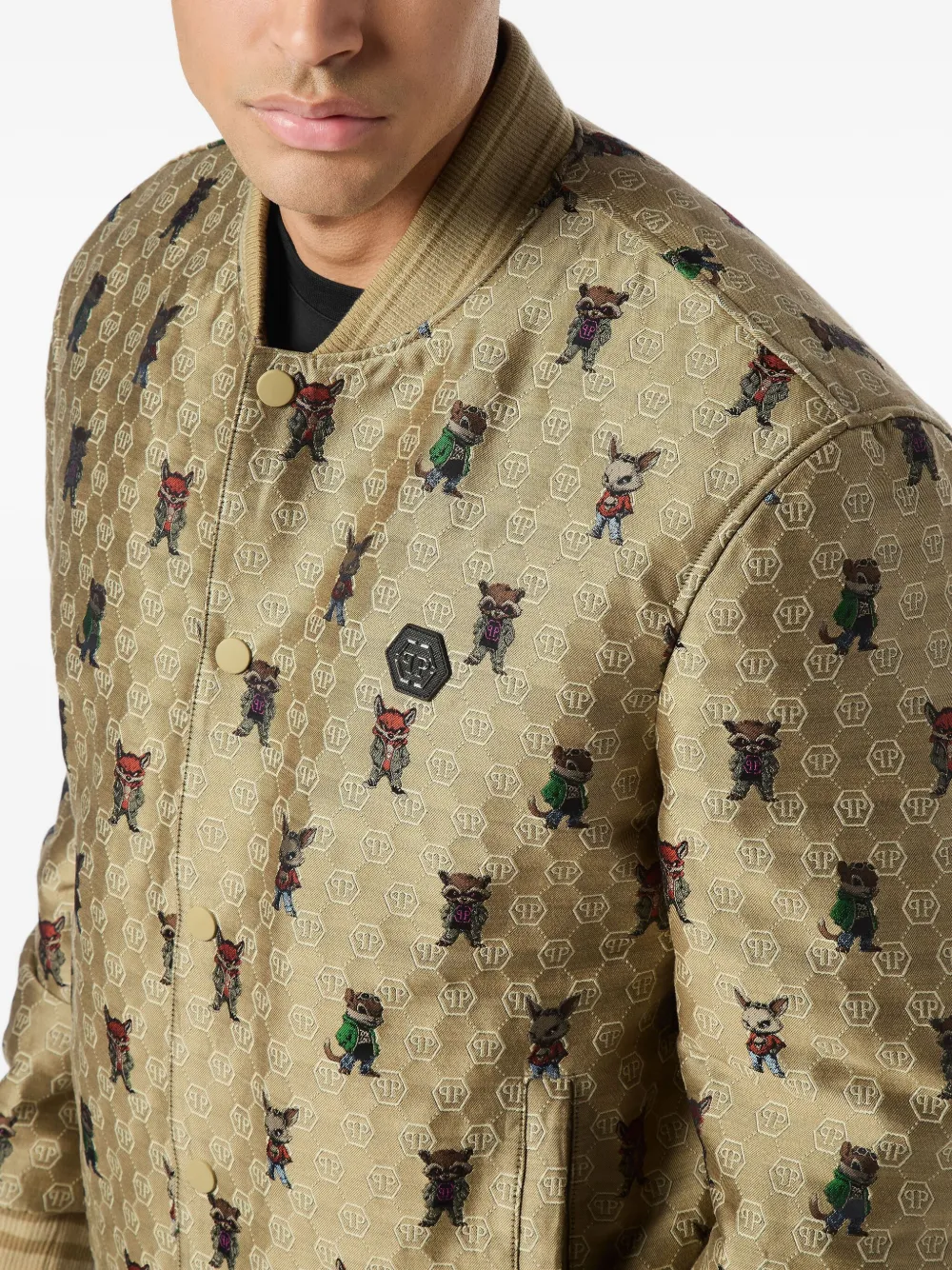 Philipp Plein Bomberjack met dierenprint en jacquard Beige