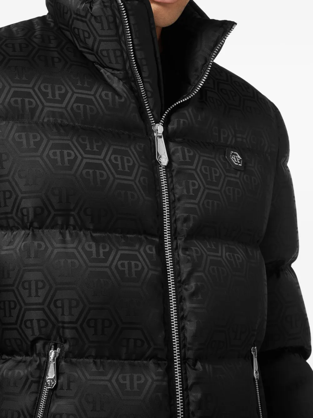 Philipp Plein Donsjack met monogram Zwart