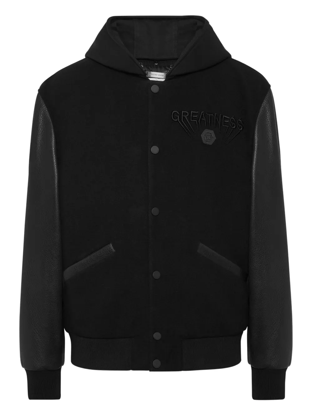 Philipp Plein hooded leather-sleeve bomber jacket | Black | Image 1