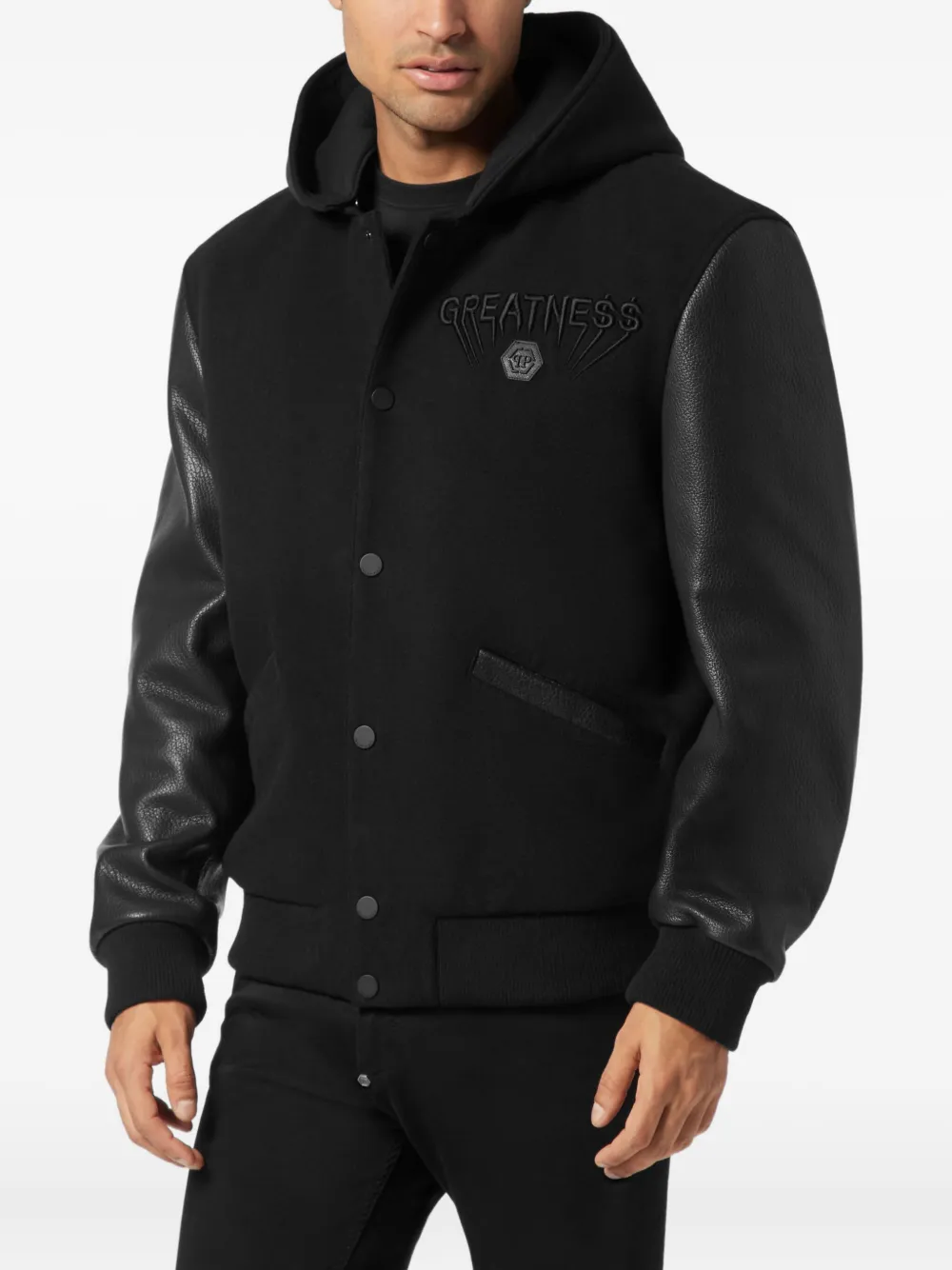 Philipp Plein hooded leather-sleeve bomber jacket | Bomber Jackets | Image 2