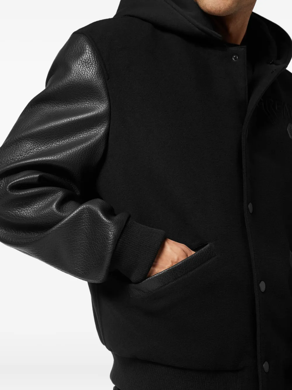 Philipp Plein Bomberjack met leren vlakken en capuchon Zwart