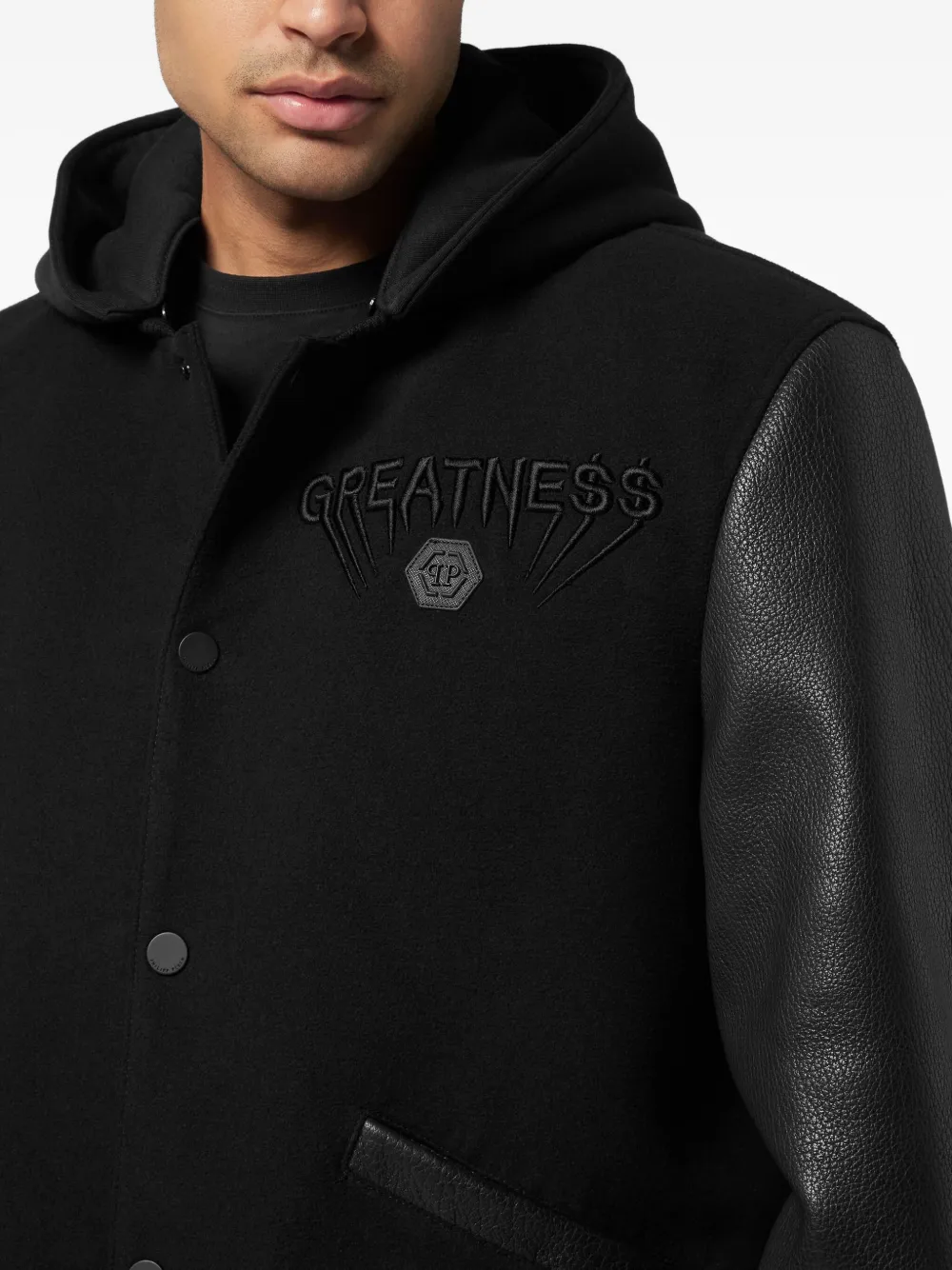 Philipp Plein Bomberjack met leren vlakken en capuchon Zwart