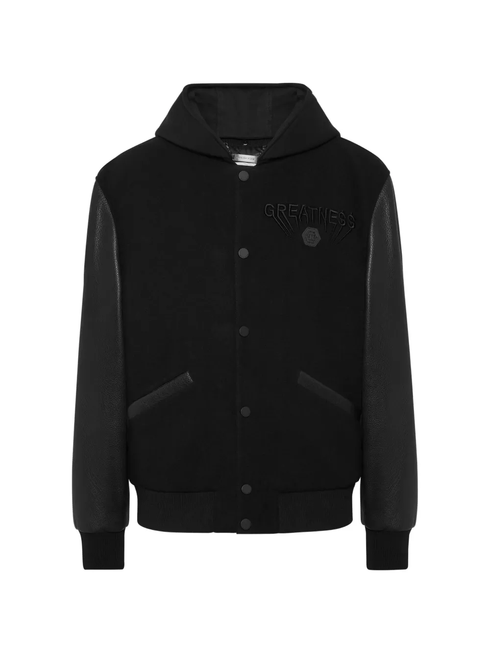 Philipp Plein Bomber con cappuccio e maniche in pelle - Nero