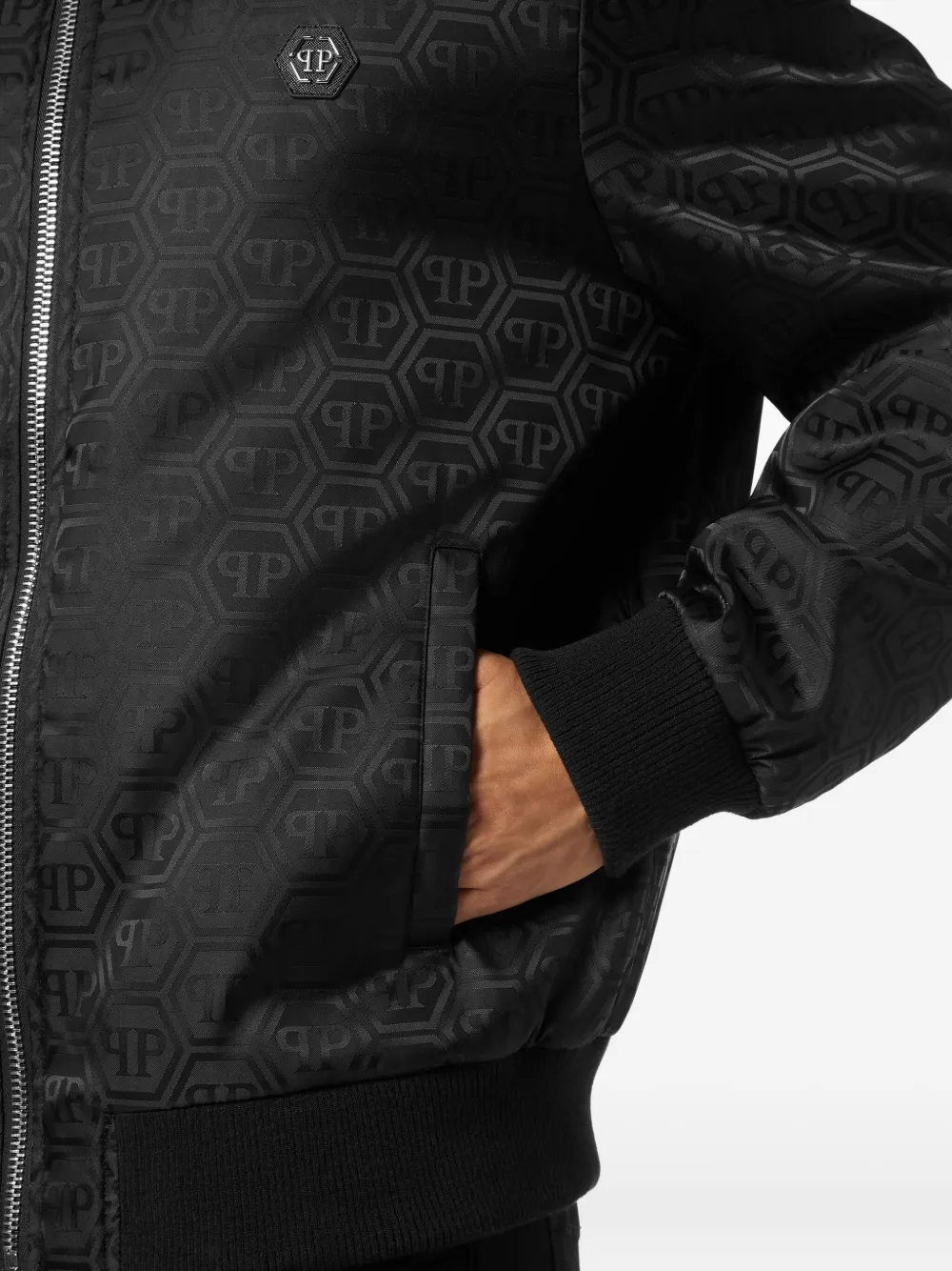 Philipp Plein Bomberjack met monogram jacquard Zwart