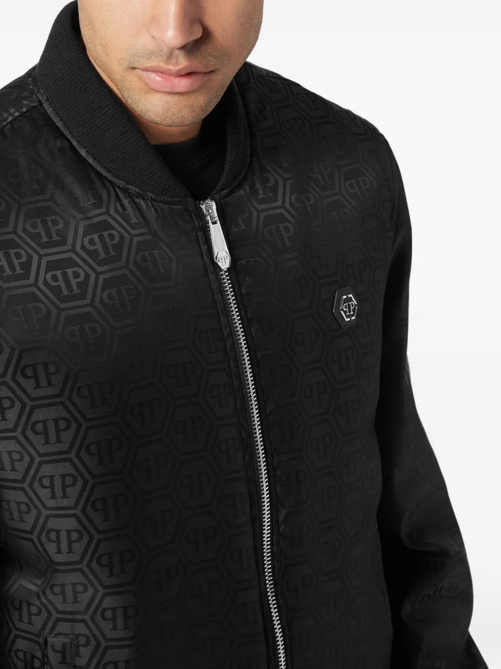 Philipp Plein Bomberjack met monogram jacquard Zwart