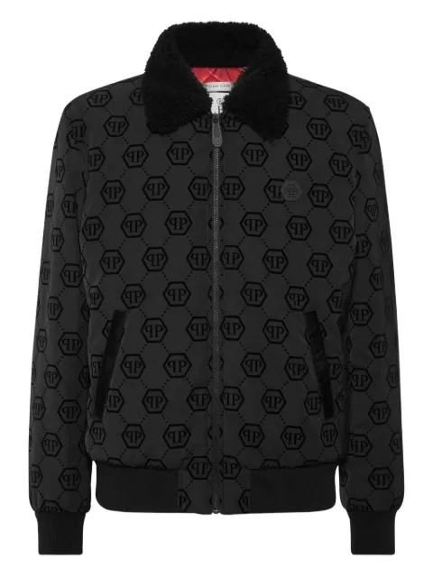 Philipp Plein monogram shearling-collar bomber jacket