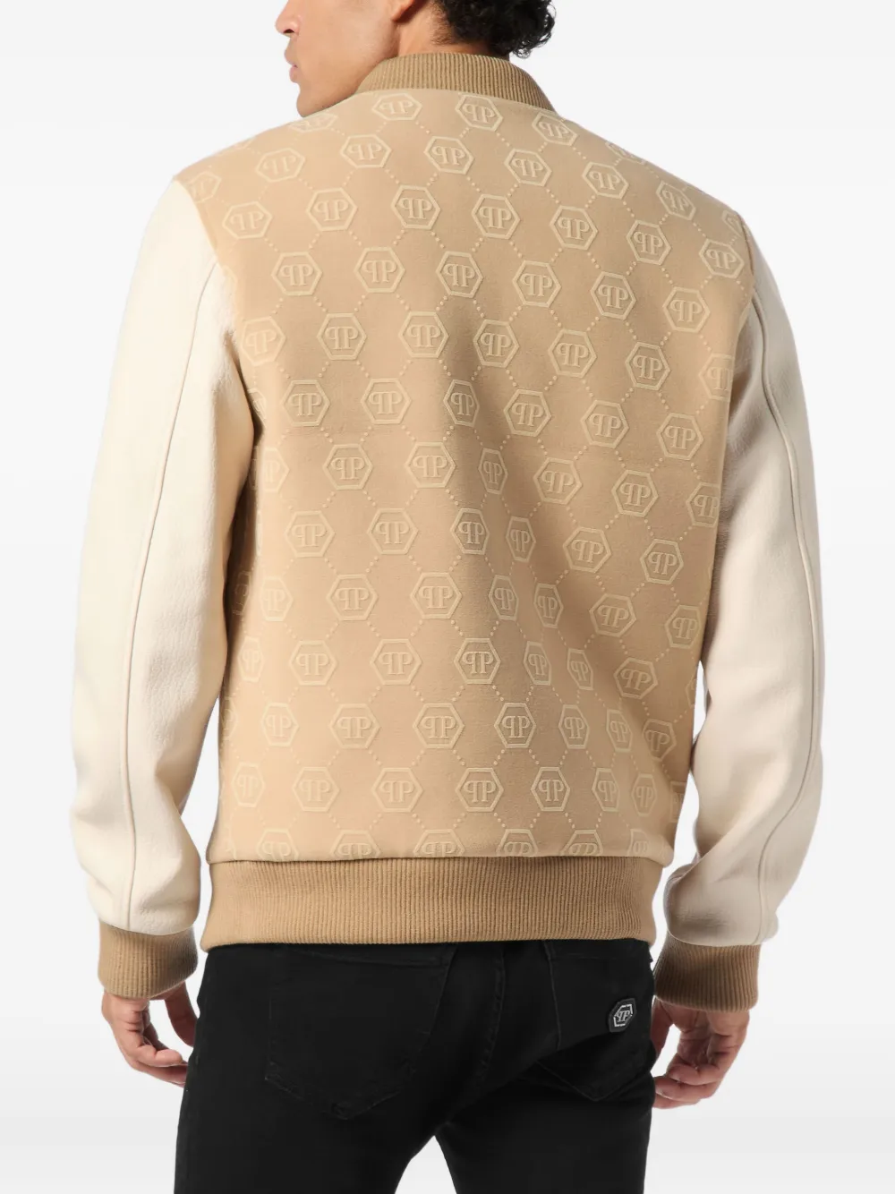  Philipp Plein Monogram Varsity Bomber Jacket - Neutrals 