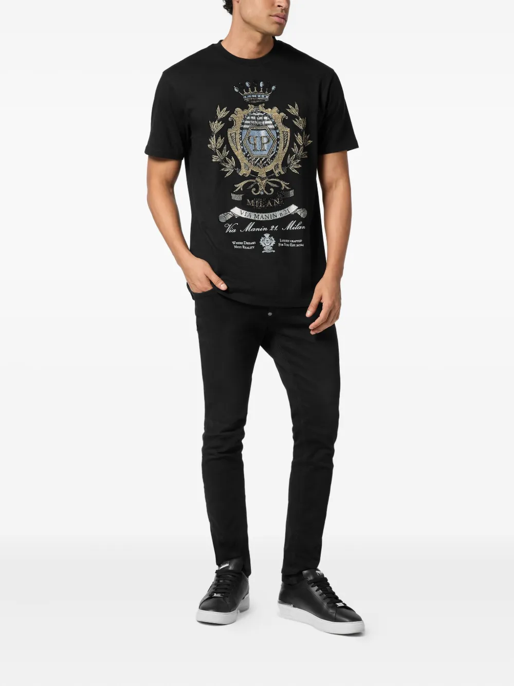 Philipp Plein T-shirt verfraaid met stras - Zwart