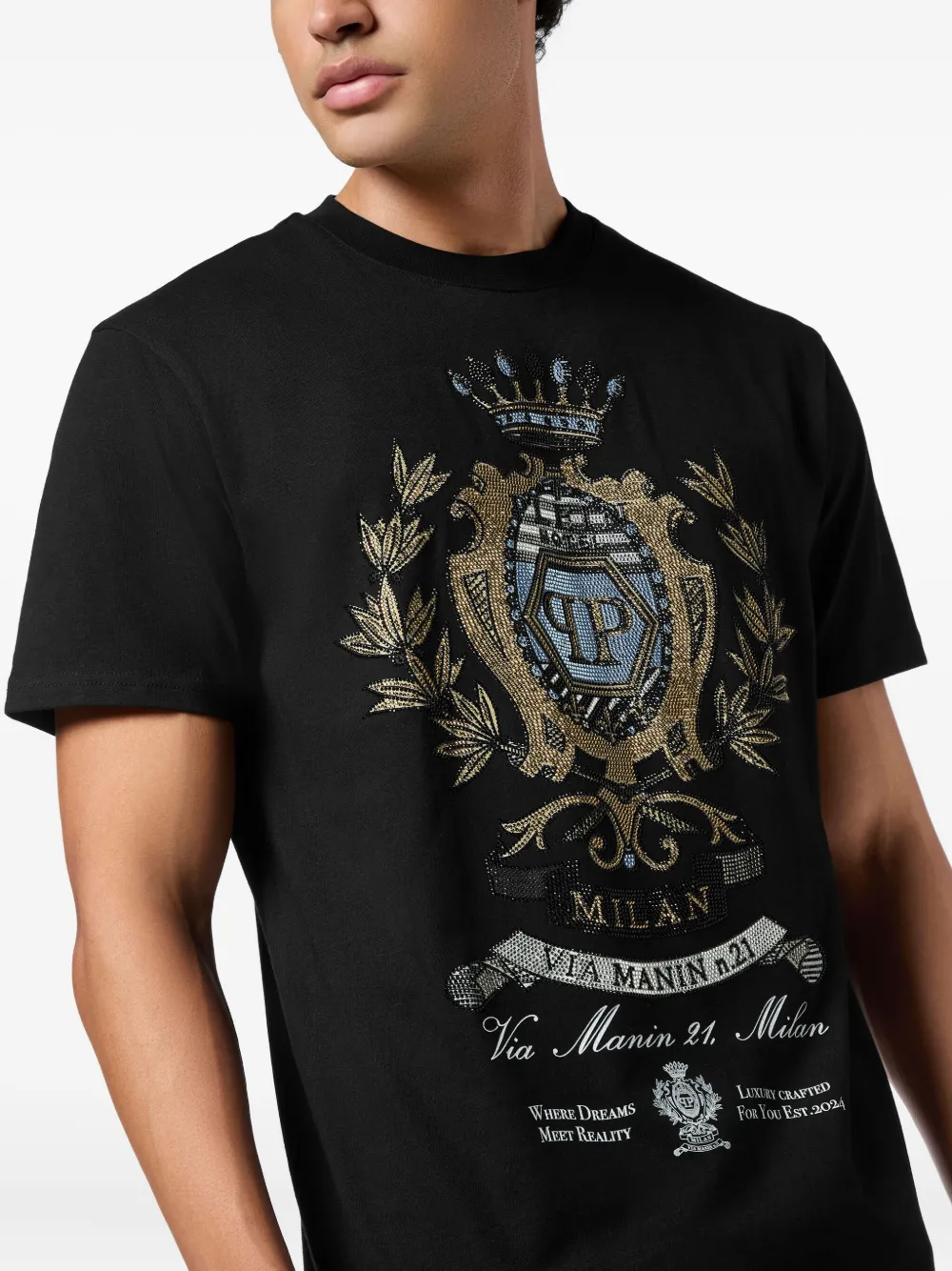 Philipp Plein T-shirt verfraaid met stras Zwart