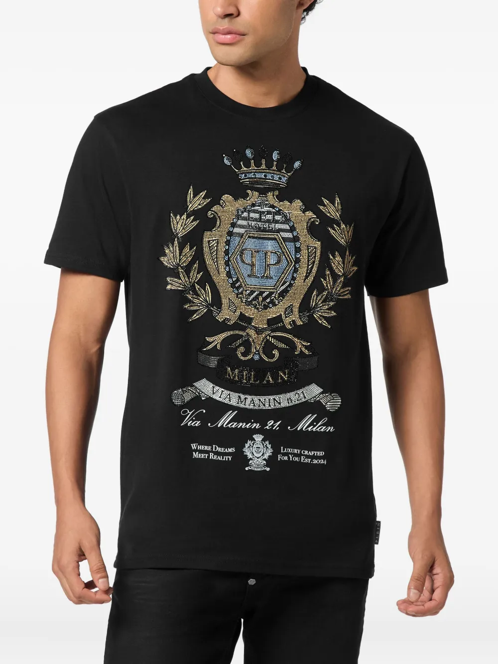 Philipp Plein T-shirt verfraaid met stras Zwart