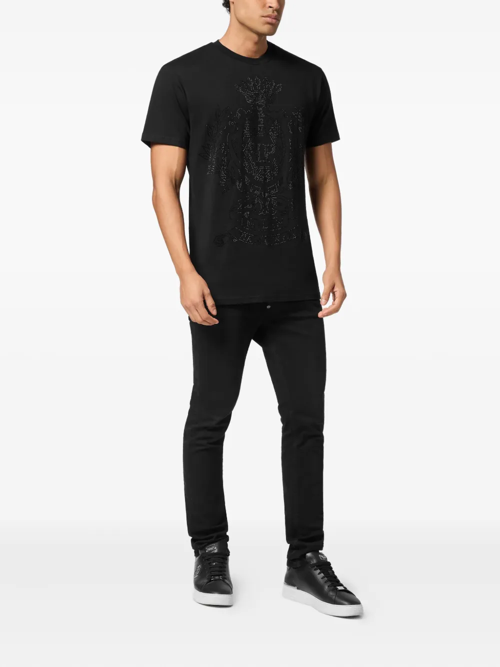 Philipp Plein Crest T-shirt verfraaid met kristallen - Zwart