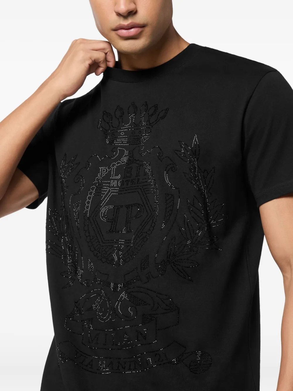 Philipp Plein Crest T-shirt verfraaid met kristallen Zwart