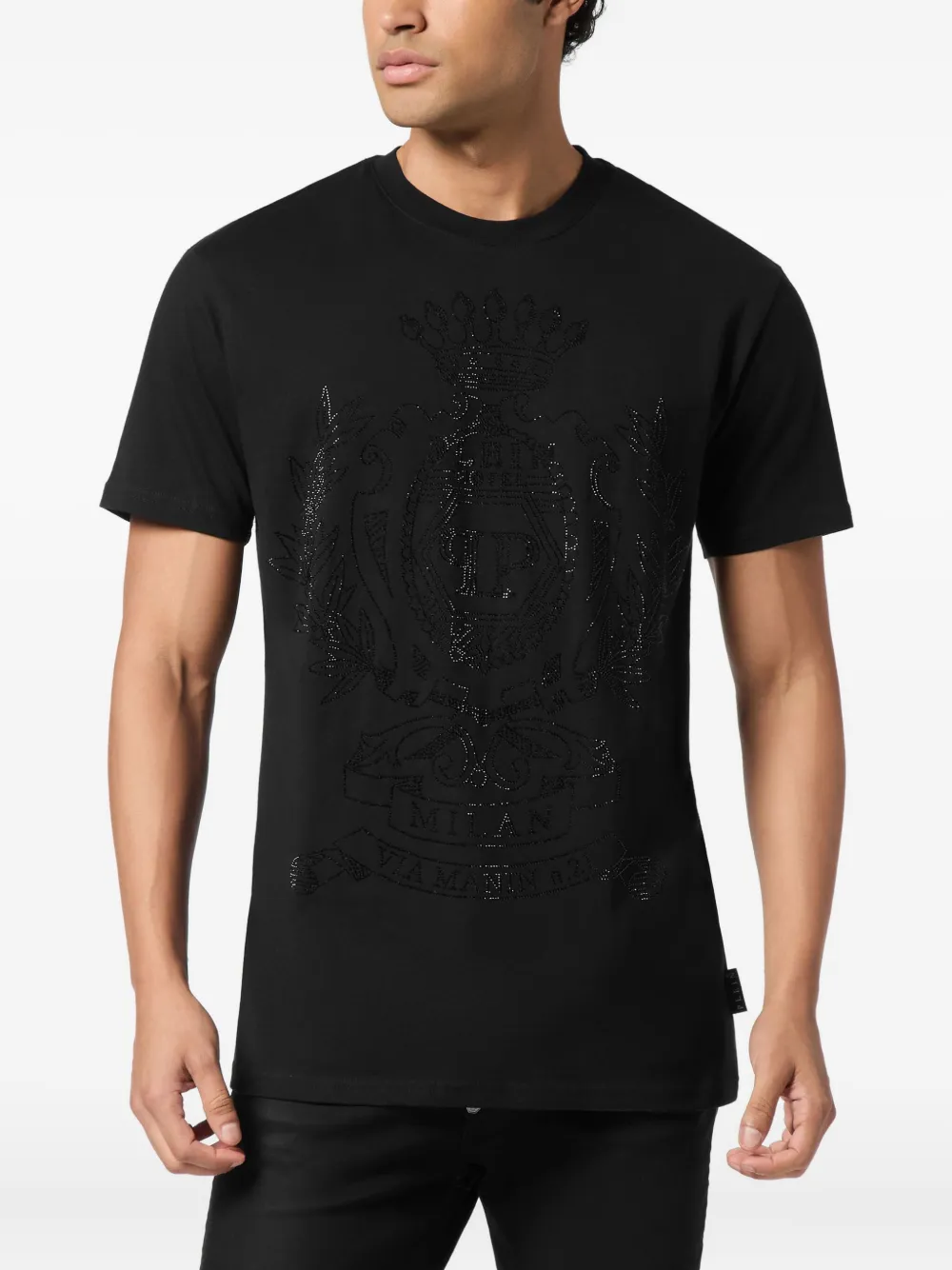 Philipp Plein Crest T-shirt verfraaid met kristallen Zwart