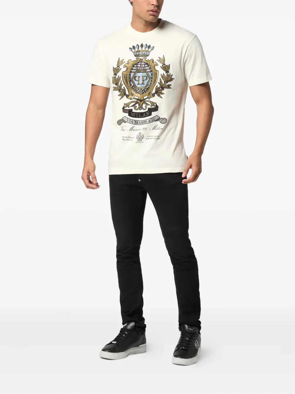Philipp Plein T-shirt verfraaid met stras - Wit