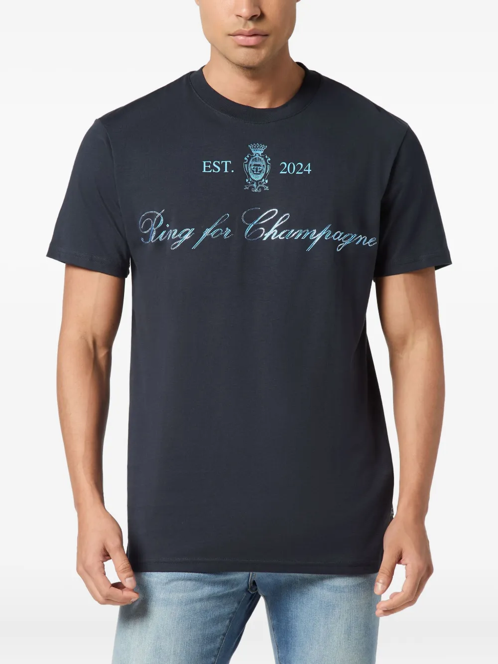 Philipp Plein T-shirt met geborduurd wapenschild - Blauw