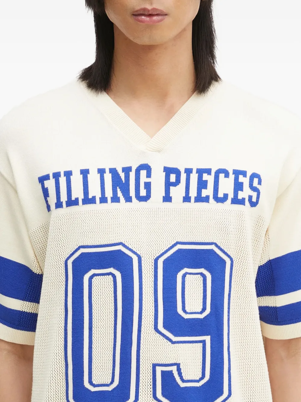 Filling Pieces T-shirt met V-hals en logoprint Wit