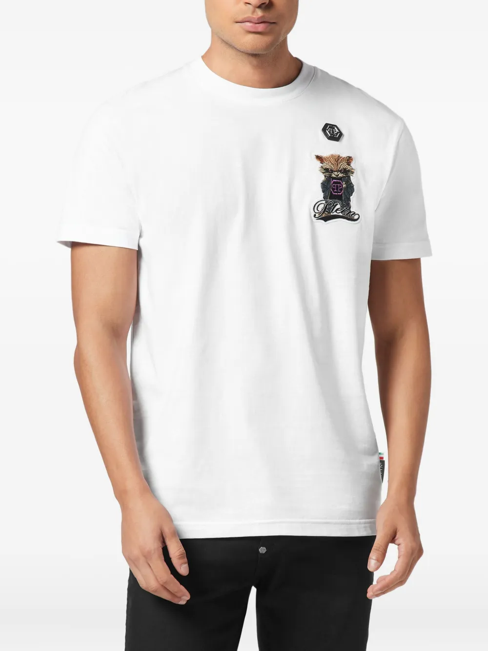 Philipp Plein T-shirt met geborduurde wasbeer en ronde hals - Wit