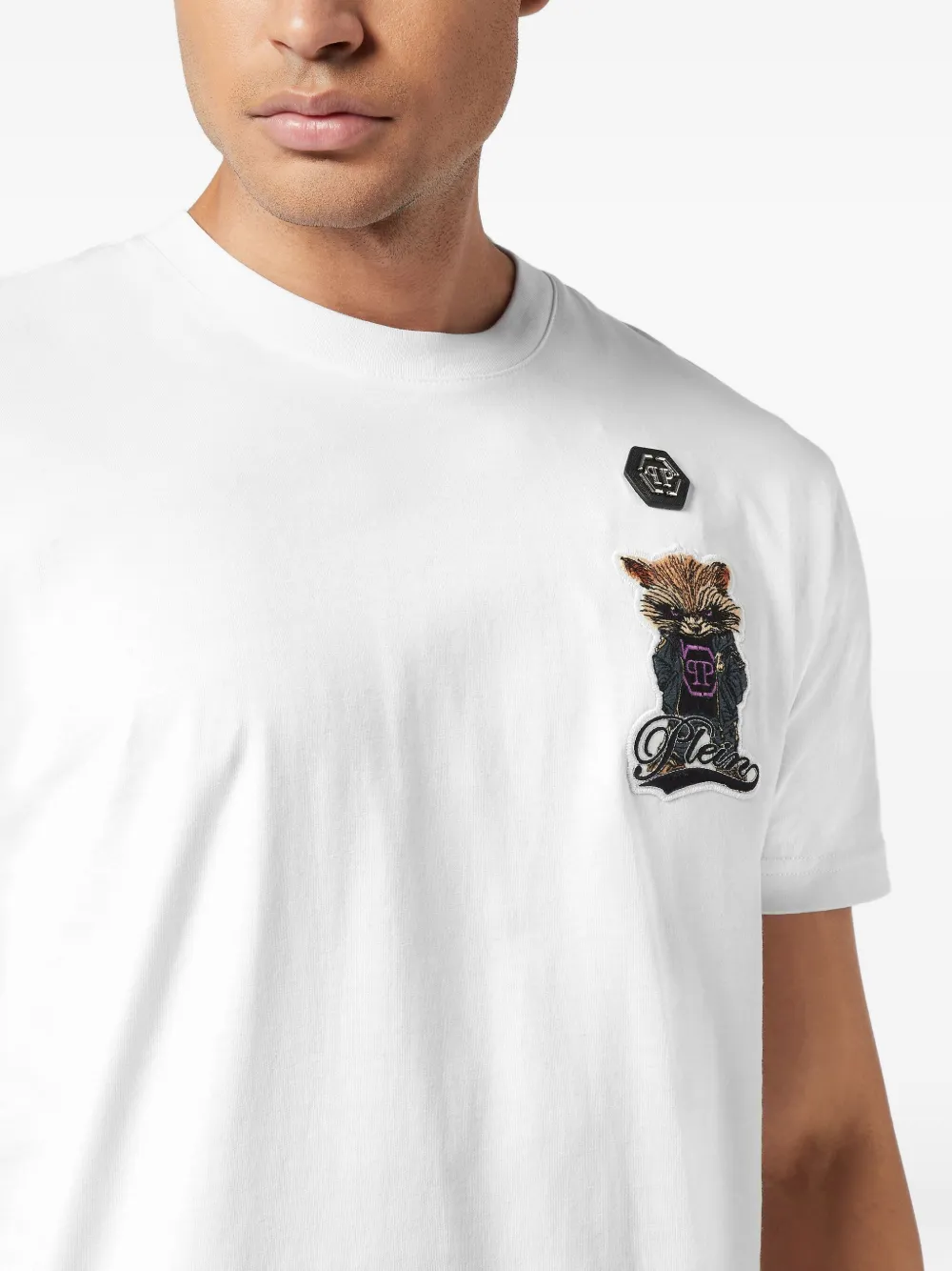 Philipp Plein T-shirt met geborduurde wasbeer en ronde hals Wit