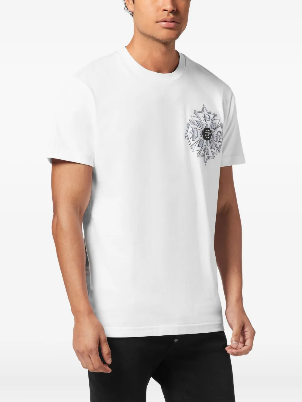 Philipp Plein T-shirt met logo-applicatie "01 white"