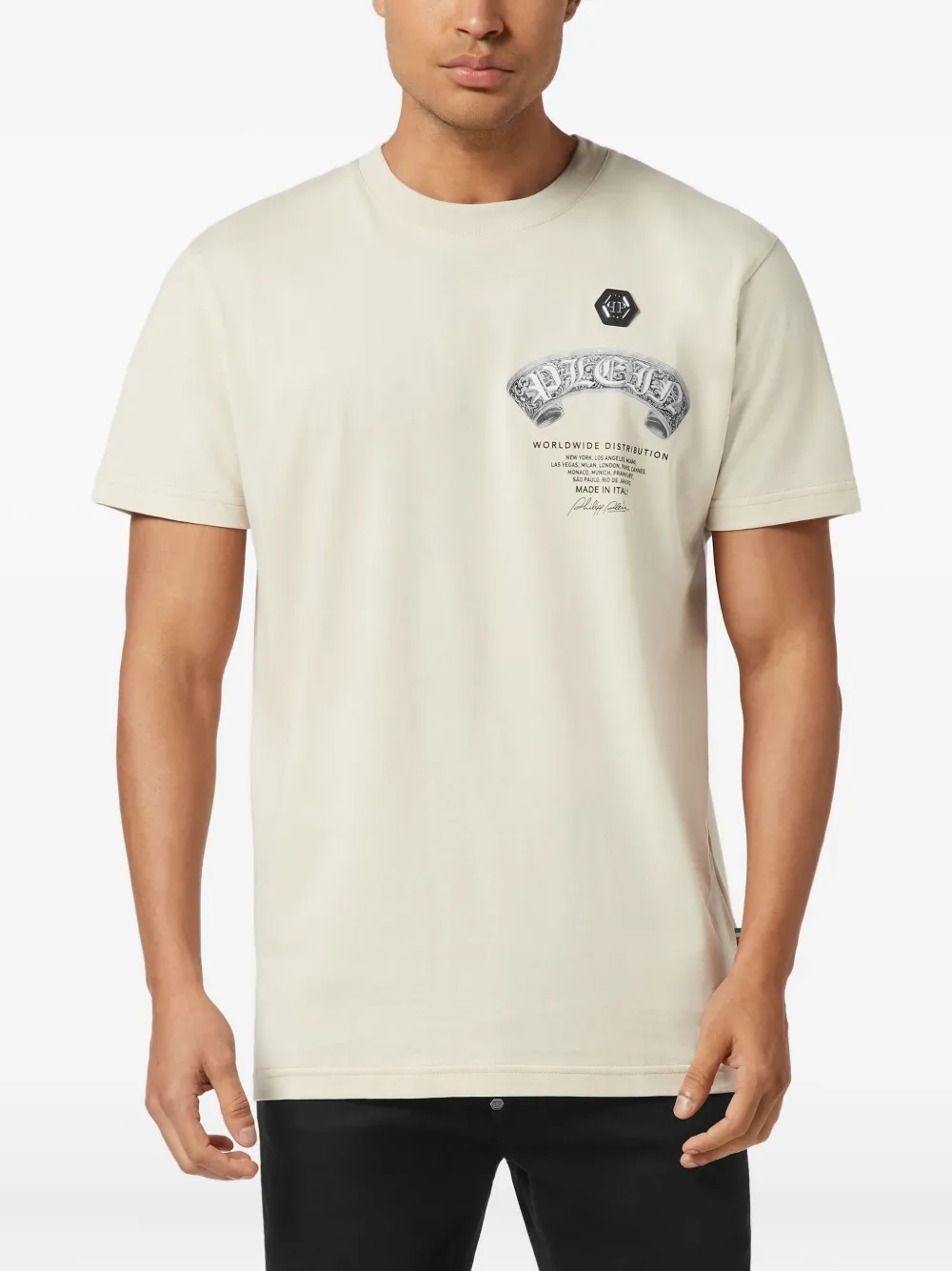 Philipp Plein T-shirt met doodskopprint - 06 beige