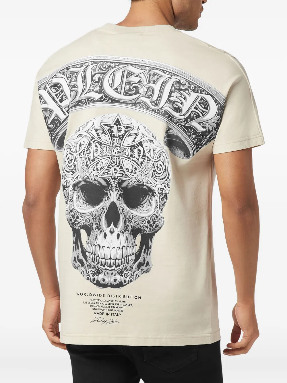Philipp Plein T-shirt met doodskopprint "06 beige"
