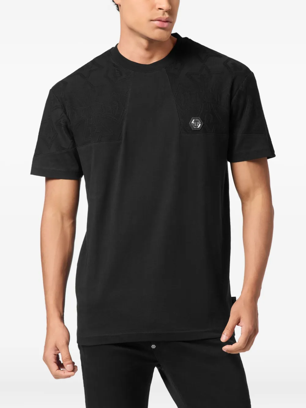 Philipp Plein T-shirt met ronde hals en logoplakkaat - Zwart