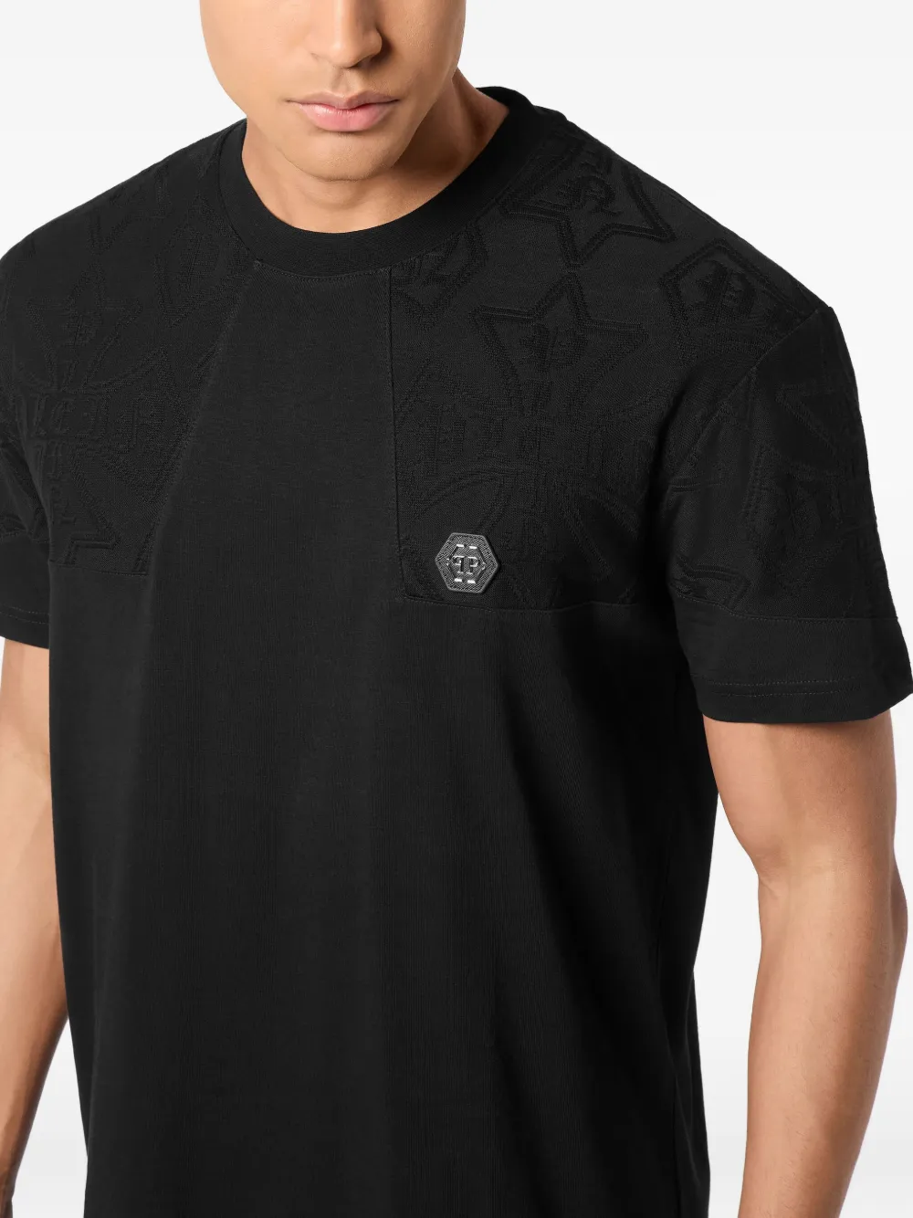 Philipp Plein T-shirt met ronde hals en logoplakkaat Zwart